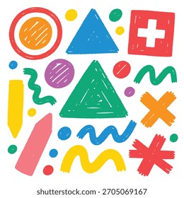 Coleção de formas de rabisco coloridas desenhadas à mão