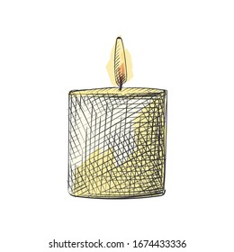 Colorful hand-drawn sketch of 
long round candle for spa on a white background.