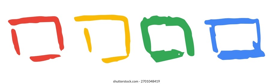 Marcos cuadrados dibujados a mano de colores para énfasis, llamadas de interfaz de usuario o decoración infográfica moderna.