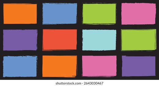 Colorful hand-drawn squares with expressive brush styles and bold tones, useful for design assets, layout backdrops, or modern art themes.