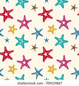 Colorful Hand-drawn Starfish Seamless Pattern