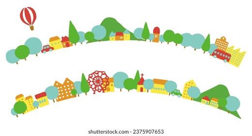 Colorful hand-drawn street illustration (curve)