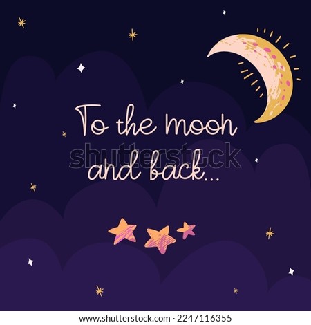 colorful hand-drawn vector card with text to the moon and back