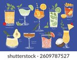 Colorful Hand-Drawn Vector Cocktail Collection