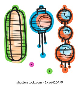 Colorful handdrawn vector illustration with different china lanterns. China holiday, festival paper lantern. Element for your design, web, posters, banners, postcards, advertising.
