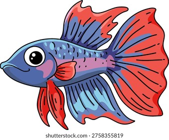 A colorful hand-drawn vector illustration of a Siamese fighting fish on a white background