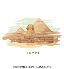 Coloridas ilustraciones de vector dibujadas a mano de la pirámide de Giza, Esfinge, Egipto dibujado a mano en un fondo blanco. Diseño para una agencia de viajes.