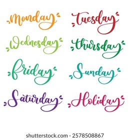 Colorful Hand-Lettered Days of the Week with Holiday Script