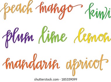 Colorful Hand-lettering Vector Fruit Set
