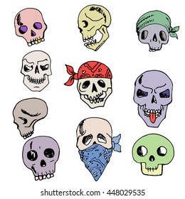 Colorful hand-painted skull. Vector.Illustration.