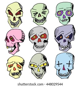 Colorful hand-painted skull. Vector.Illustration.