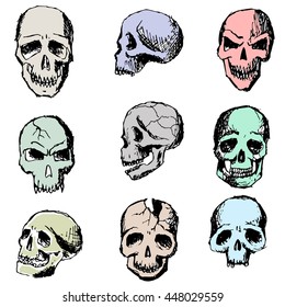 Colorful hand-painted skull. Vector.Illustration.