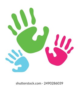 Colorful handprints vector illustration. Playful kid handprints at school