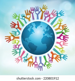 Colorful Hands Around World Stock Vector (Royalty Free) 220801912 ...