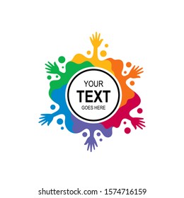 Colorful hands banner logo vector. Vector of hands with text place. Creative hands symbol. Community, foundation and education logo template. Circular hands clip art