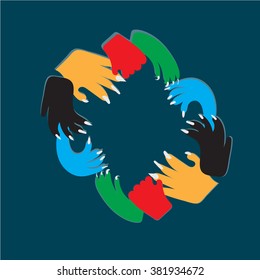 colorful hands in a circle. vector illustration