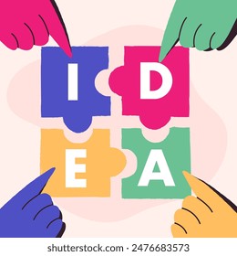 Colorful hands complete puzzle spelling idea