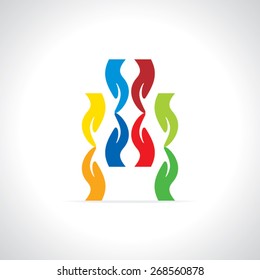colorful hands with connected together teamwork concept 