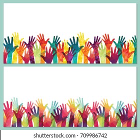 Colorful up hands. Day of peace. Vector illustration