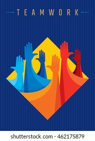 Colorful up hands design for teamwork concept illustration