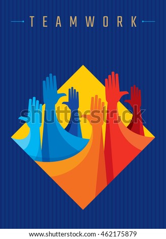 Colorful up hands design for teamwork concept illustration