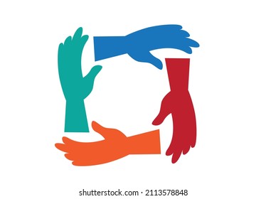 Colorful hands forming into a frame. Group or teamwork concept.