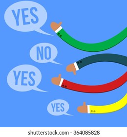 Colorful Hands Giving Feedback With Thumbs And Speech Bubbles
