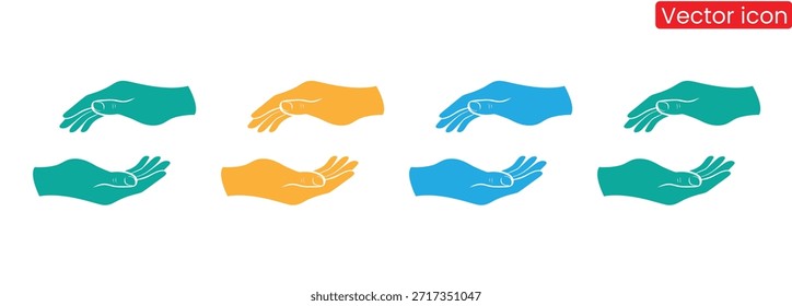 Mãos coloridas oferecendo ajuda e apoio em vários gestos, Mãos Abertas Adoração Gesto Ícone Cuidado Segurando Segurar Cuidados Oração Oferta Rezar Oferta Bênção Caridade Receba Palmas Mão de Palma 