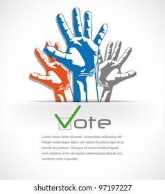 Colorful hands raised up the vote. vector illustration