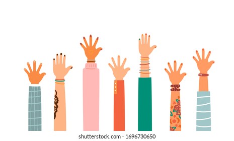 Colorful up hands set, vector illustration