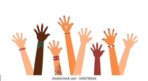 Colorful up hands set, vector illustration