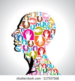 colorful hands with shape of human head