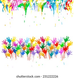 manos coloridas con caras sonrientes