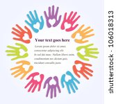 colorful hands with symbolic hearts as a frame for your text