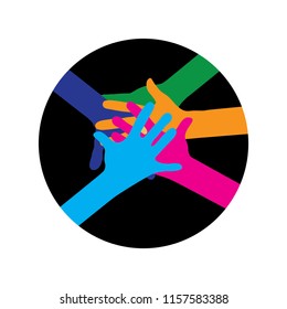 colorful hands, team work, vector logo icon