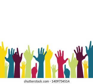 Colorful up hands . Vector background for health awareness support hope charity with elegant look.  cultural and ethnic diversity, vector illustration