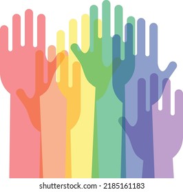 Dibujo vectorial de las manos coloridas orgullo arco iris diversidad de la comunidad diseño logo