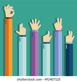 Colorful up hands vector illustration set on background