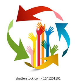 Colorful Hands wit Arrows Vector Design