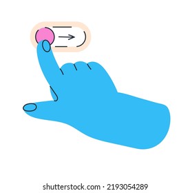 Colorful handspress on button. Different gestures sign vector. Human hand switch button. Interactive interface illustartion.