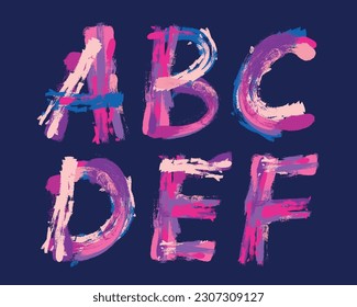 Colorful Handwriting Brush stroke font set. -A,B,C,D,E,F