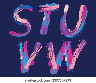 Colorful Handwriting Brush stroke font set - S,T,U,V,W