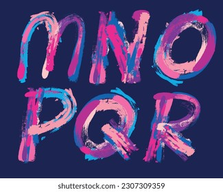 Colorful Handwriting Brush stroke font set - M,N,O,P,Q,R