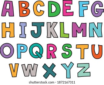 Colorful Handwritten Abc Alphabet Letters Vector Stock Vector (Royalty ...