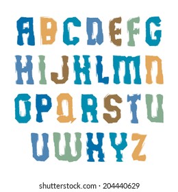 Colorful handwritten contemporary vector uppercase letters, doodle hand-painted alphabet.