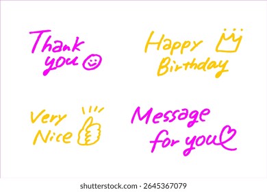 Colorful Handwritten English Messages – Thank You, Birthday, and More