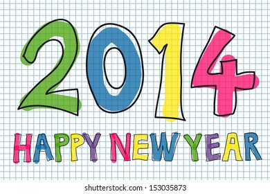 Colorful handwritten Happy New Year 2014 vector 