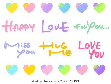 Colorful handwritten messages. Love message set.