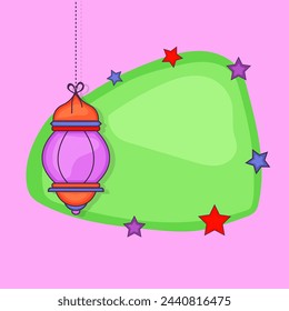 Colorful hanging arabic lamp with a blank stars decorated frame on white background for holy month of muslim community, Ramadan Kareem celebration.