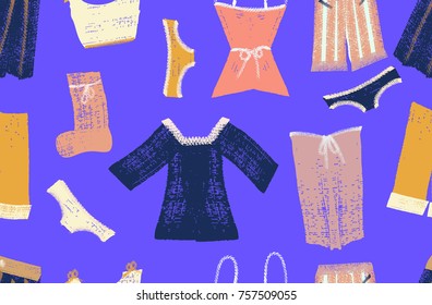 Colorful hanging clothes seamless pattern. Creative and modern g
